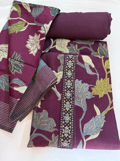 Chic and comfortable Unstitched Soft Muslin Salwar Suit with Smart prints (DCUS00021)