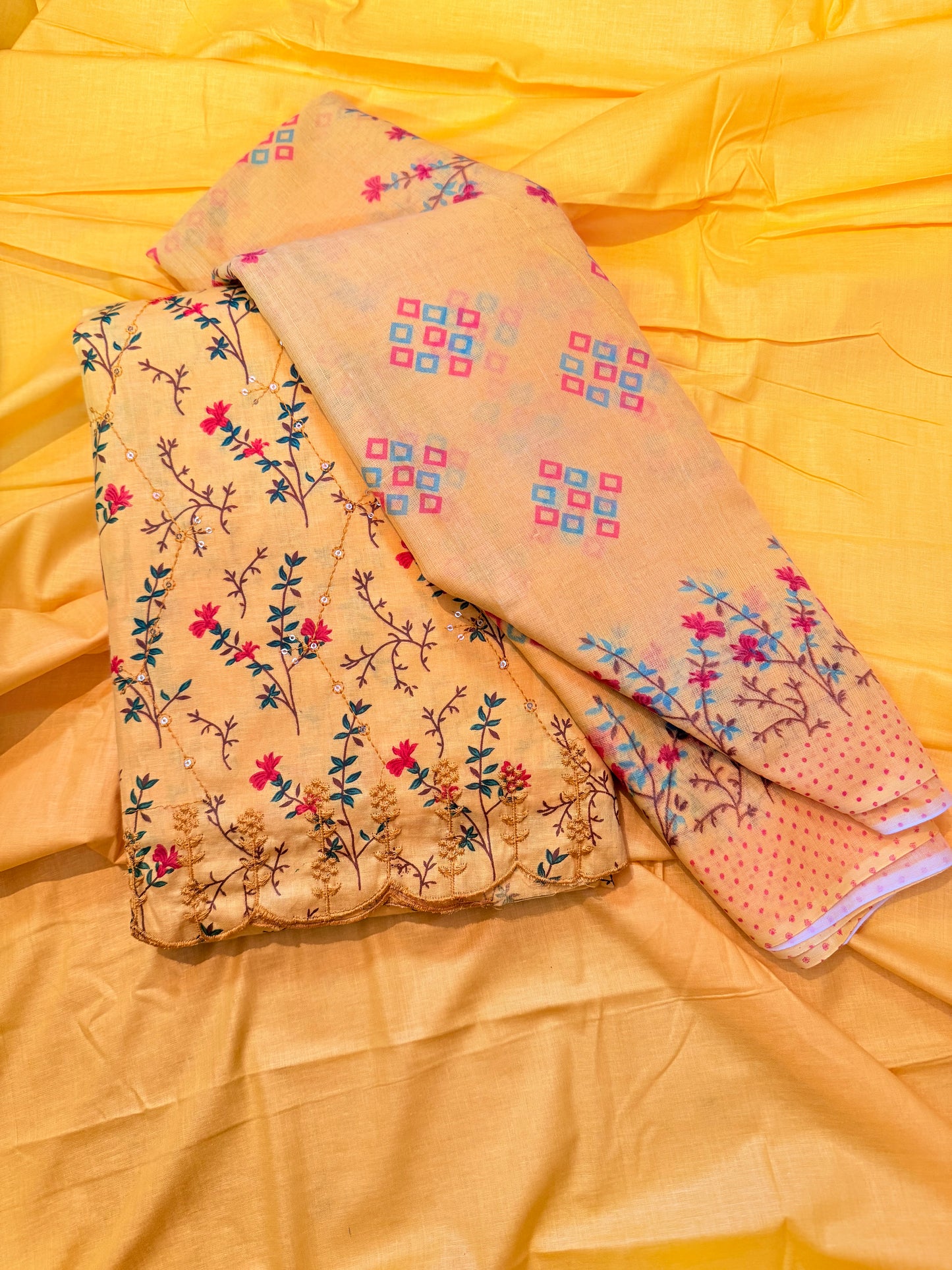 Unstitched cotton salwar suit with vibrant printed dupatta (DCUS00048)