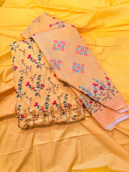 Unstitched cotton salwar suit with vibrant printed dupatta (DCUS00048)