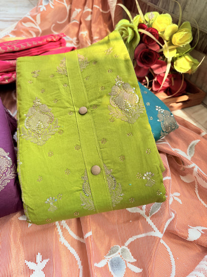 Elegant unstitched salwar suits in pure cotton with thread work and chiffon dupatta (DCUS00011)