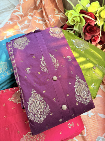 Elegant unstitched salwar suits in pure cotton with thread work and chiffon dupatta (DCUS00010)