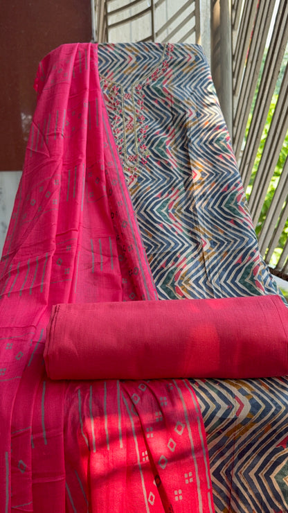 Unstitched cotton salwar suit with vibrant printed dupatta (DCUS00046)