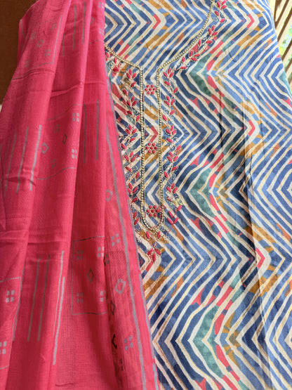 Unstitched cotton salwar suit with vibrant printed dupatta (DCUS00046)