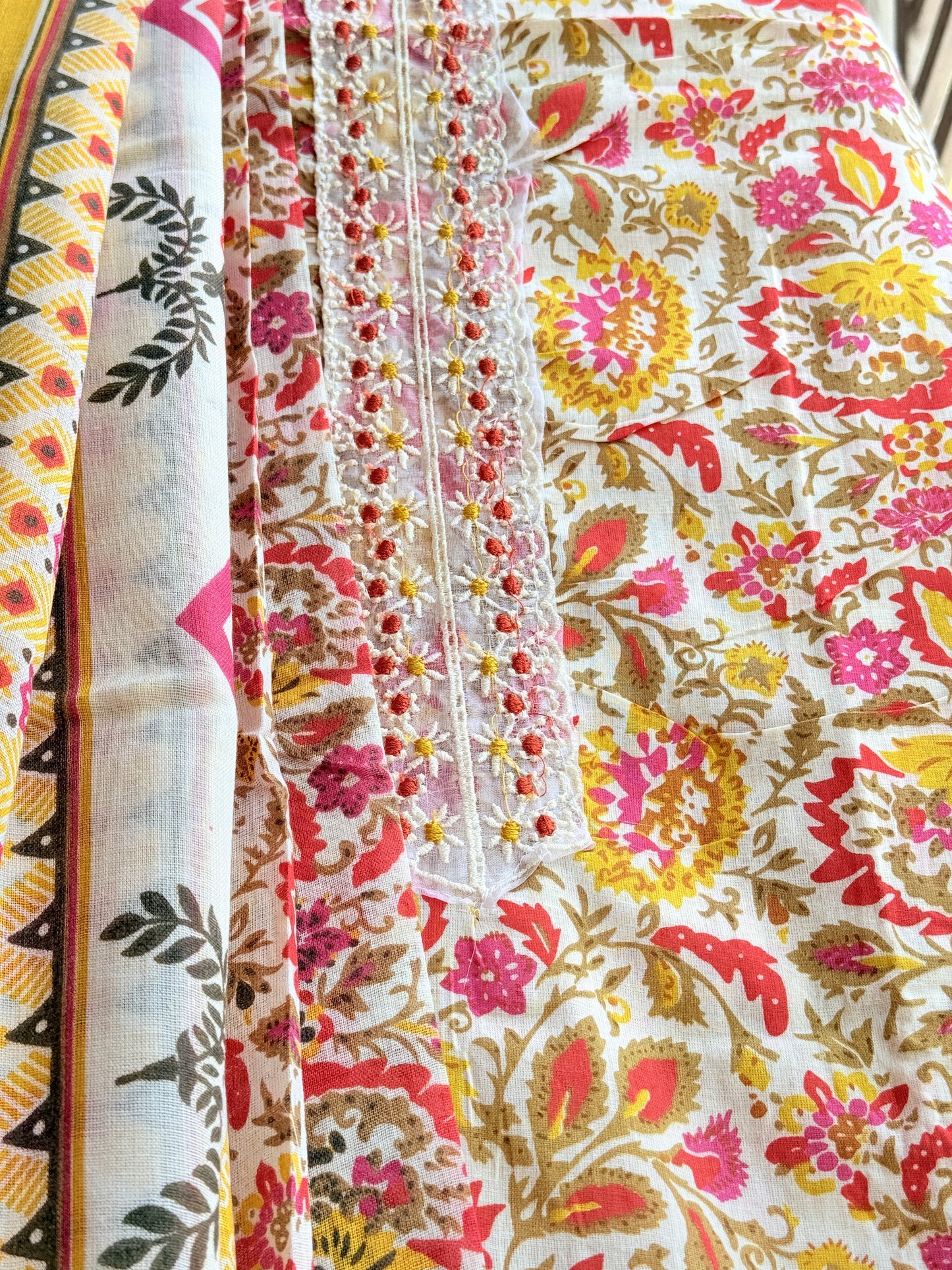 Unstitched cotton salwar suit with vibrant printed dupatta (DCUS00045)