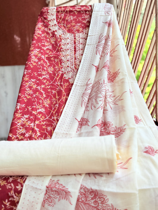 Unstitched cotton salwar suit with vibrant printed dupatta (DCUS00047)