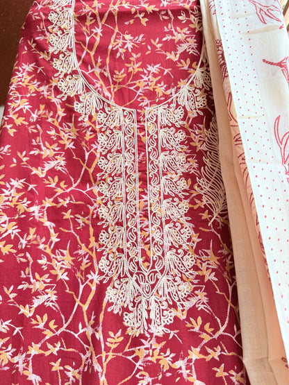 Unstitched cotton salwar suit with vibrant printed dupatta (DCUS00047)