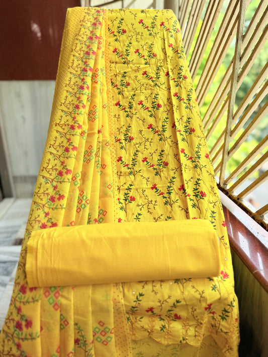 Unstitched cotton salwar suit with vibrant printed dupatta (DCUS00048)