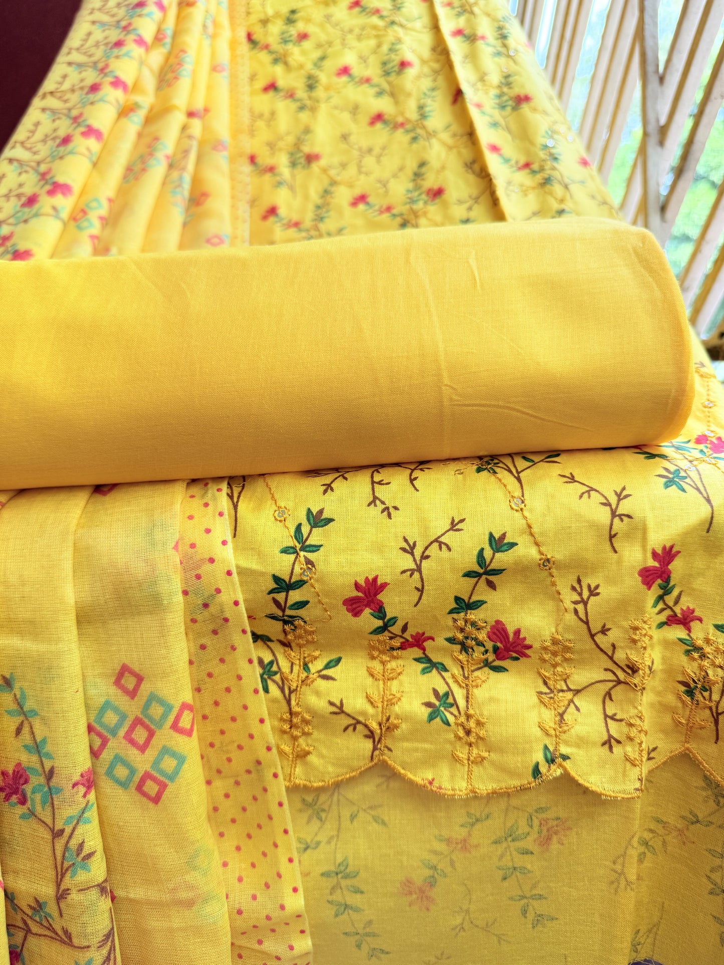 Unstitched cotton salwar suit with vibrant printed dupatta (DCUS00048)